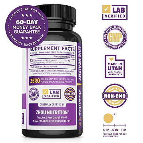 Zhou Nutrition Garlic Supplement With Allicin, Extra Strength 5000mcg Allicin Per Serving